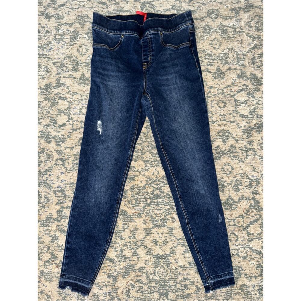 SPANX‎ Pull On Blue Jeans Jegging Size M Raw Hem Stretch